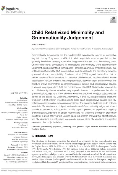 Child Relativized Minimality and Grammaticality Judgement