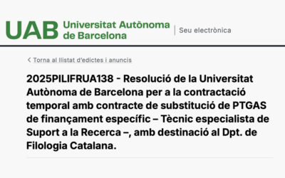 Convocatòria tècnic especialista de Suport a la Recerca