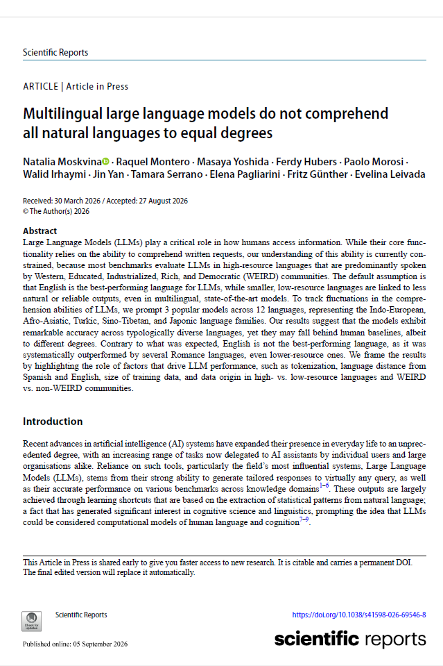 Multilingual large language models do not comprehend all natural languages to equal degrees